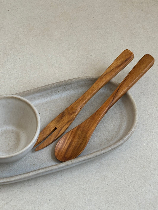 Teakhouten mini vleesvork