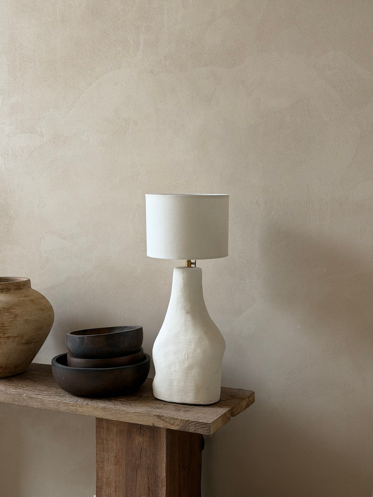 Aardewerk lamp + lampenkap
