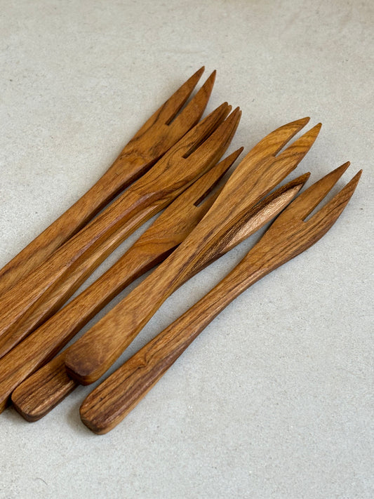 Teakhouten mini vleesvork