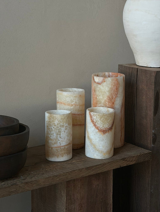 Albasten waxinelichthouder cilinder bruin