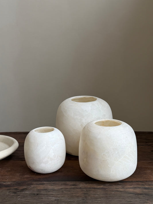 Albasten waxinelichthouder rond