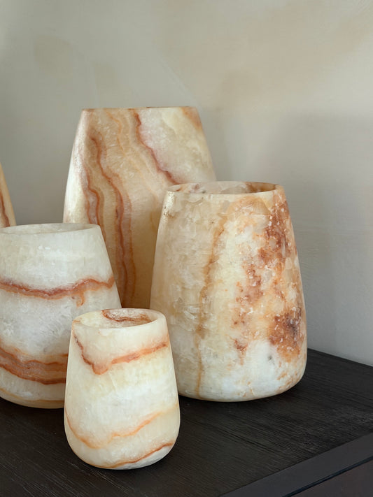 Albasten waxinelichthouder ovaal bruin