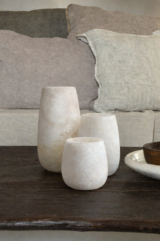 Albasten waxinelichthouder ovaal