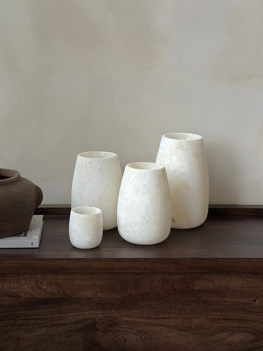 Albasten waxinelichthouder ovaal