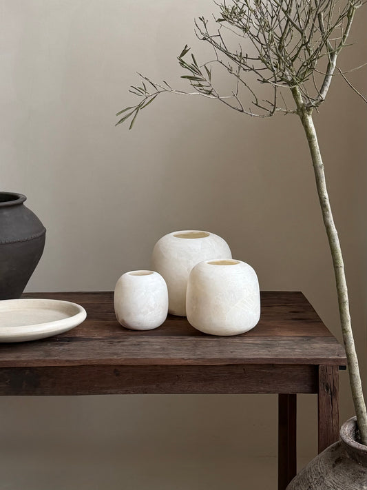 Albasten waxinelichthouder rond