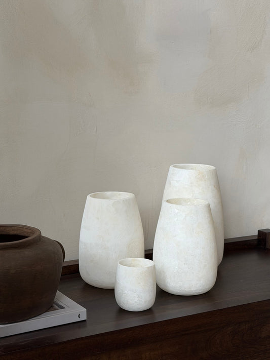 Albasten waxinelichthouder ovaal