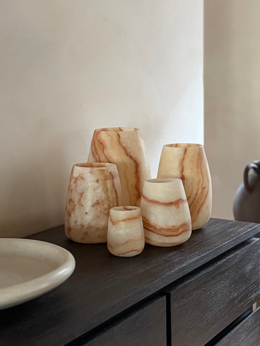 Albasten waxinelichthouder ovaal bruin