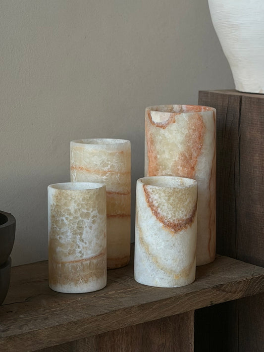 Albasten waxinelichthouder cilinder bruin