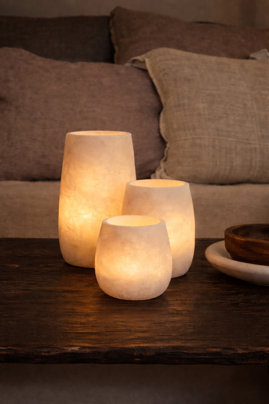 Albasten waxinelichthouder ovaal