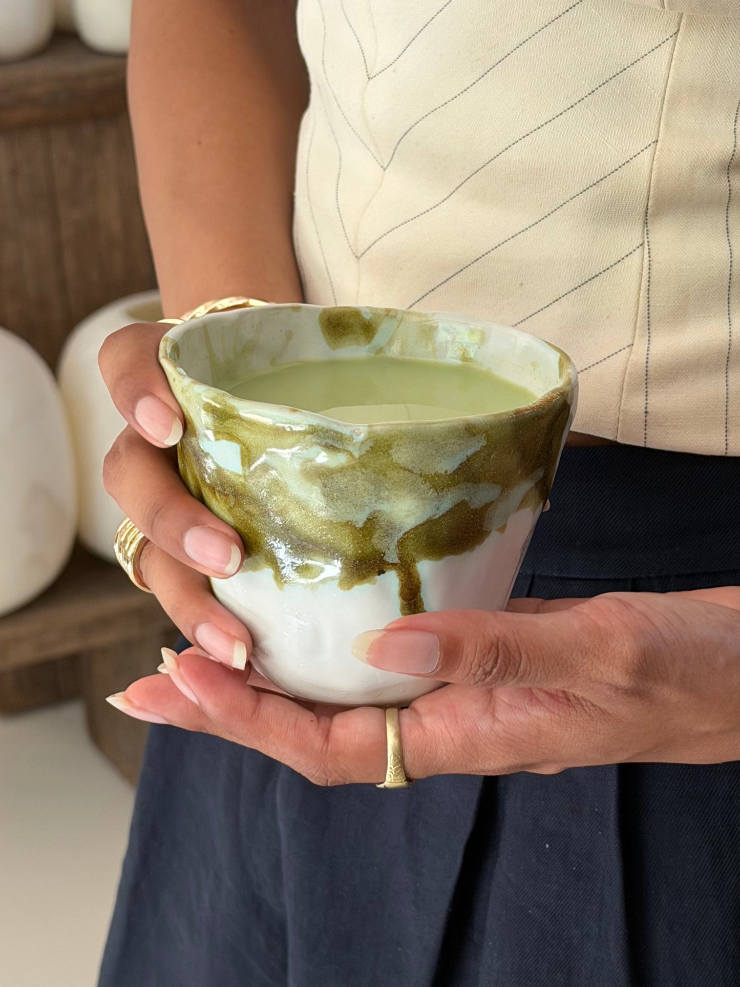 Aesthetic mok wit met groen - XL