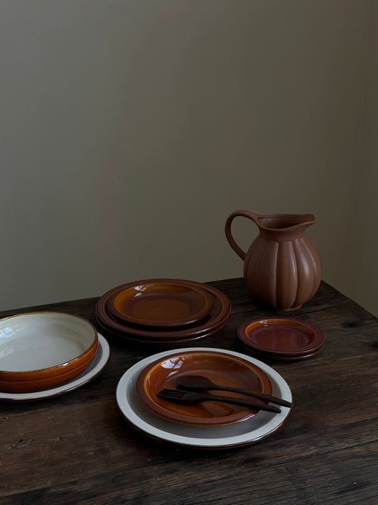 Dinerbord - wit & terracotta oranje