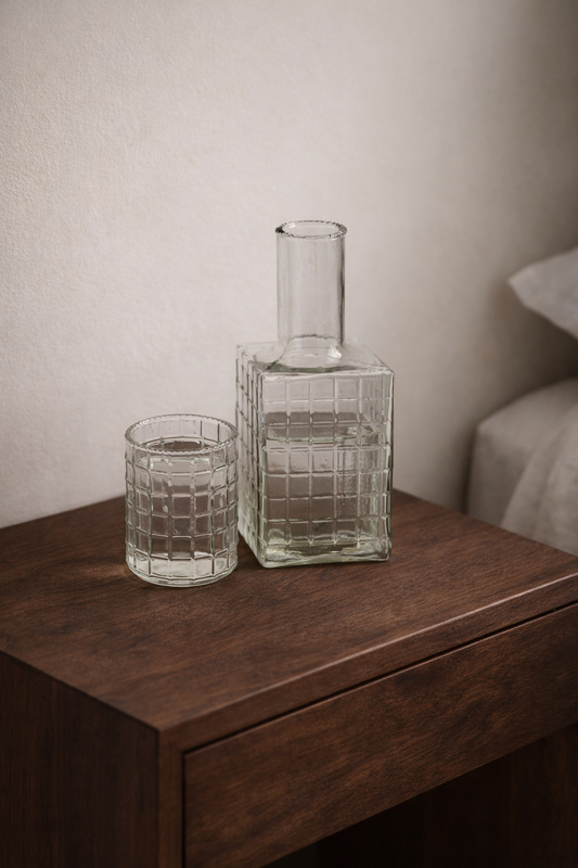 Ruffle glazen nachtkaraffenset met glas