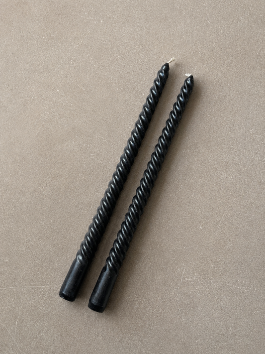 Swirl zwarte dinerkaarsen — set van 2