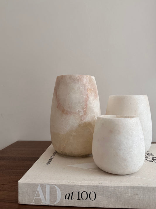 Albasten waxinelichthouder ovaal