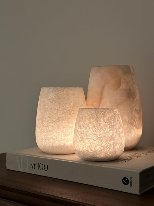 Albasten waxinelichthouder ovaal