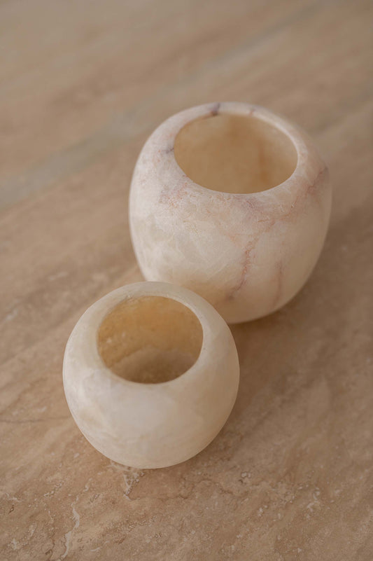 Albasten waxinelichthouder rond